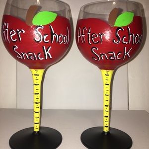 After school snack painted wine glass